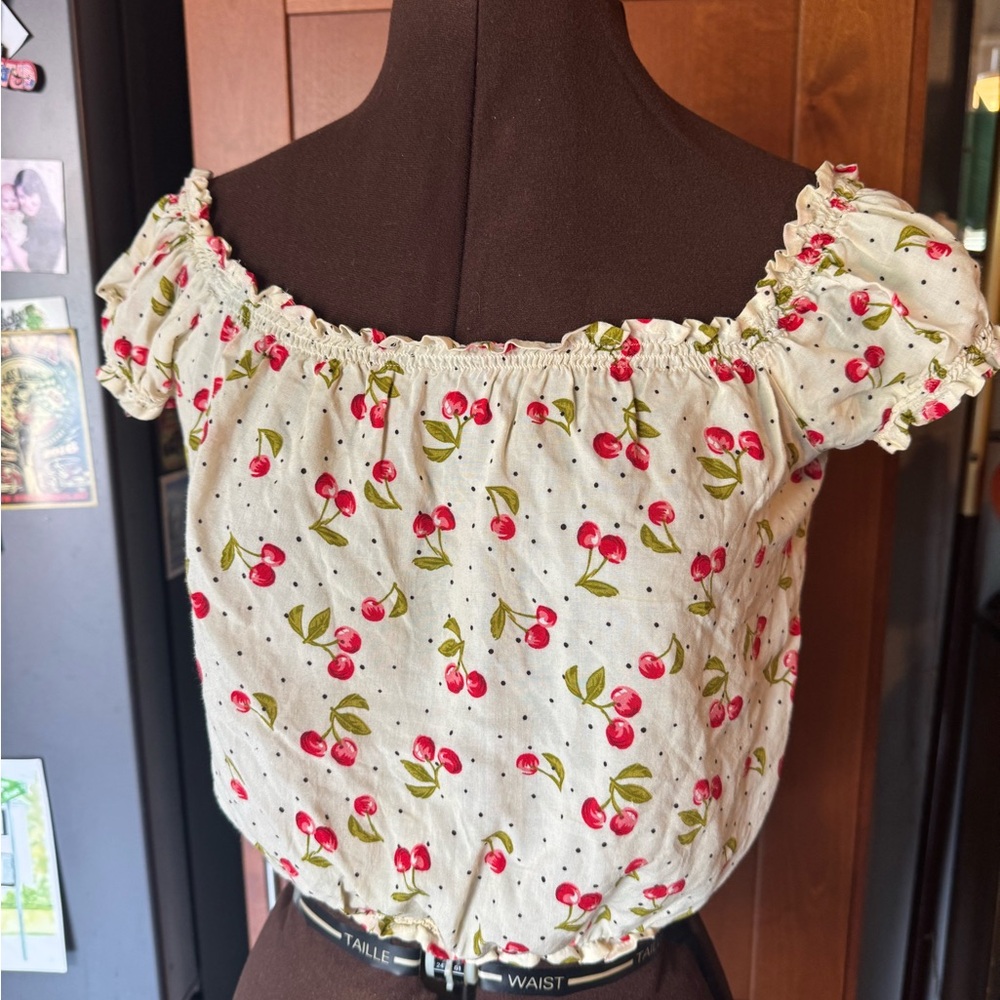 Collectif cherry patten peasant top